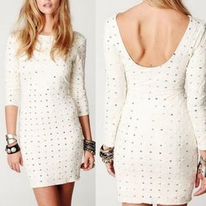 Free People Bodycon Embroidered Flower Sequin Dress Ivory Sz XS